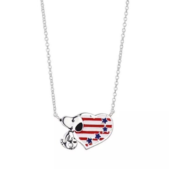 Unwritten Peanuts Silver Plated Snoopy Americana Heart Pendant Necklace New - Picture 1 of 4